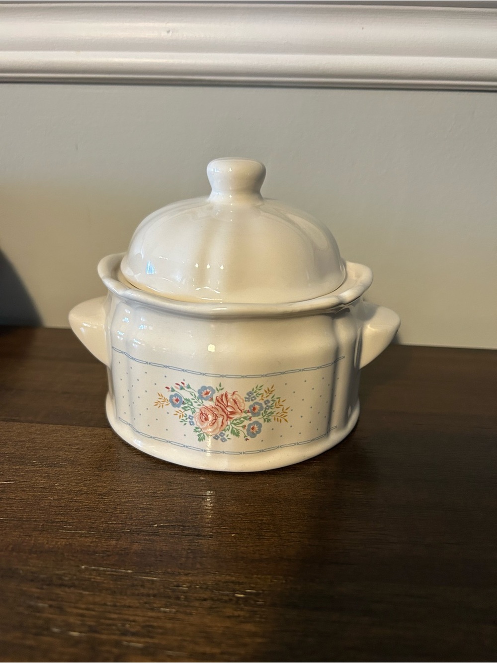 Cottagecore Cream Ceramic pot with Floral Pattern